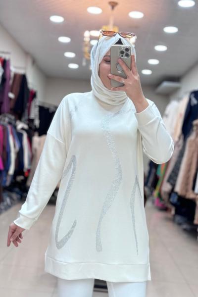 TAŞ BASKILI TUNİK  Bej