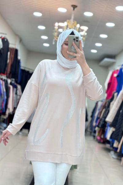 TAŞ BASKILI TUNİK  Pudra