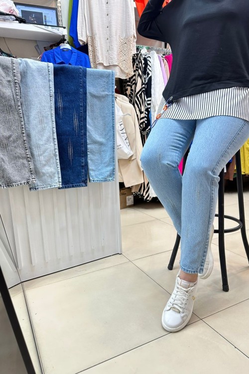 Taş Detaylı Kot  Açık Mavi