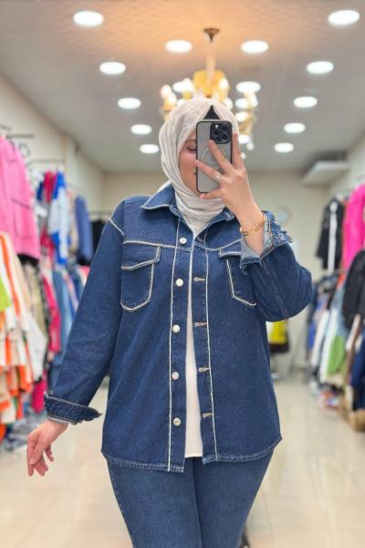 TAŞ ŞERİTLİ KOT CEKET Lacivert