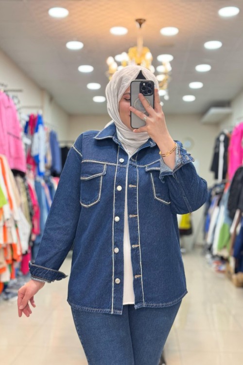 TAŞ ŞERİTLİ KOT CEKET Lacivert