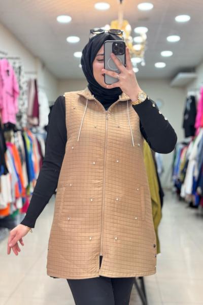 TAŞLI KAPİTONE YELEK Vizon