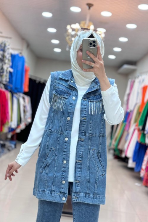 TAŞLI KOT YELEK Lacivert