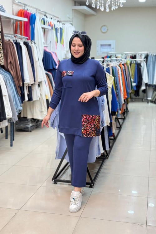 TEK CEBİ LEOPAR BASKILI TAKIM Mavi