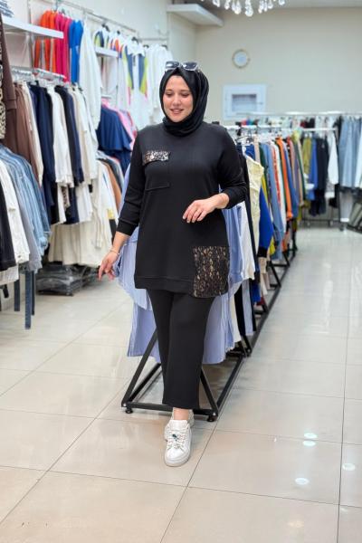 TEK CEBİ LEOPAR BASKILI TAKIM Siyah