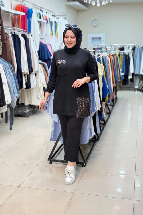 TEK CEBİ LEOPAR BASKILI TAKIM Siyah