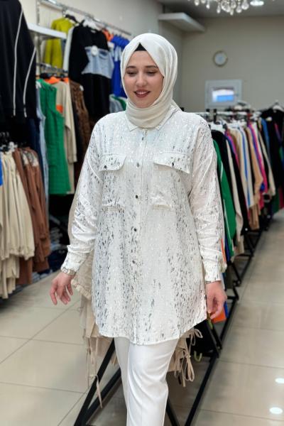 Yaldızlı Gömlek Gümüş  Gri