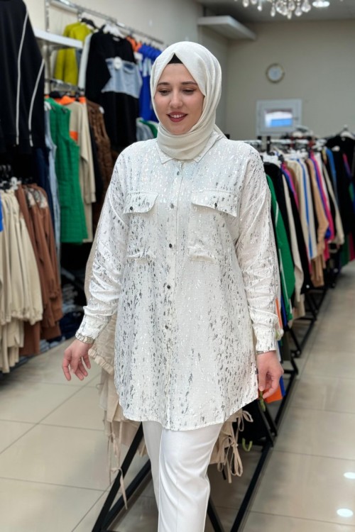 Yaldızlı Gömlek Gümüş  Gri