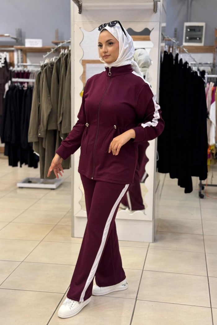 Yandan Çizgili Takım Bordo