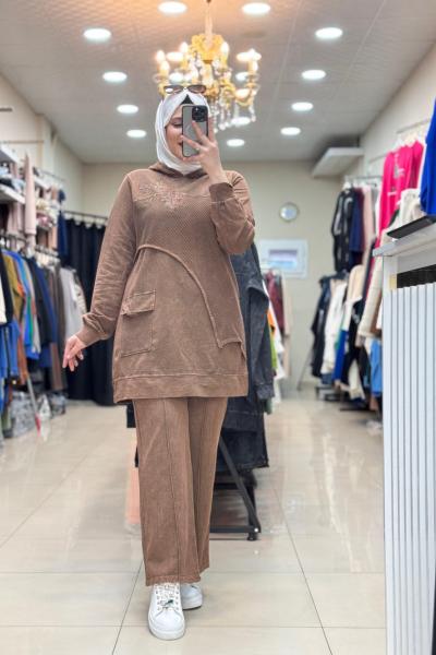 YAPRAKLI İTHAL TAKIM Kahverengi