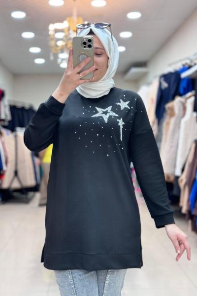 YILDIZ BASKILI TUNİK  Siyah