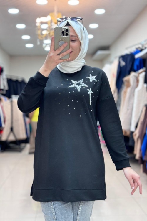 YILDIZ BASKILI TUNİK  Siyah