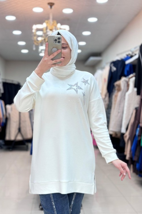 YILDIZ BASKILI TUNİK  Bej