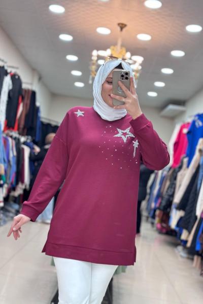 YILDIZ BASKILI TUNİK  Bordo