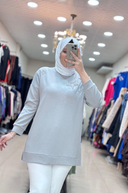 YILDIZ BASKILI TUNİK  Gri