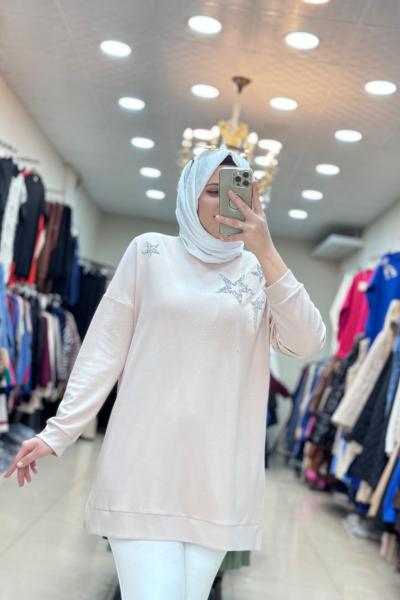 YILDIZ BASKILI TUNİK  Pudra