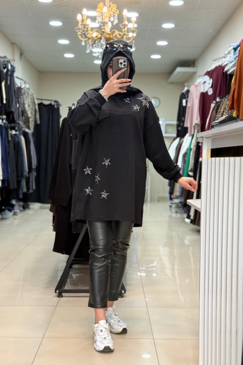 10736 YILDIZ CEP DETAYLI SWEAT Siyah
