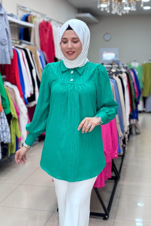1233 JAKARLI GÖMLEK  Benetton Yeşil
