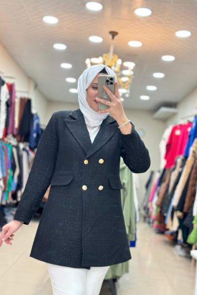 1545 PARILTILI BLAZER CEKET   Siyah