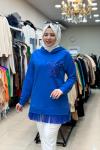 2926 Ucu Tüllü Tunik Saks Penye Saks Mavisi