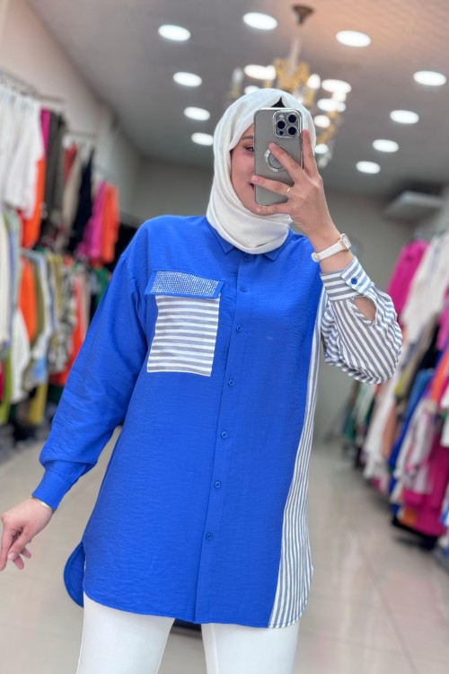 2953 Cep Çizgili Gömlek  Mavi Mavi