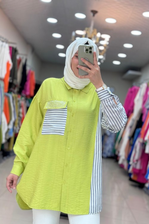 2953 Cep Çizgili Gömlek Yeşil