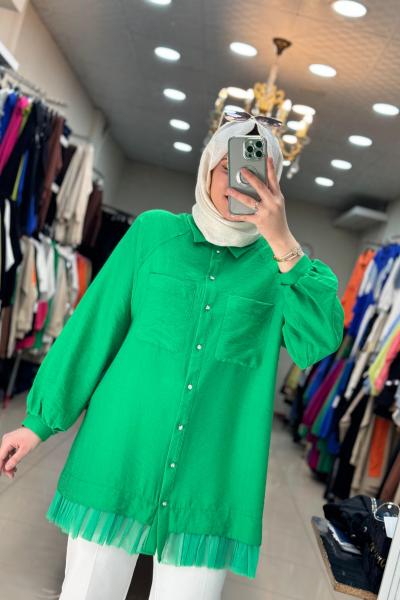 2960 Ucu Tüllü Gömlek Benetton  Yeşil