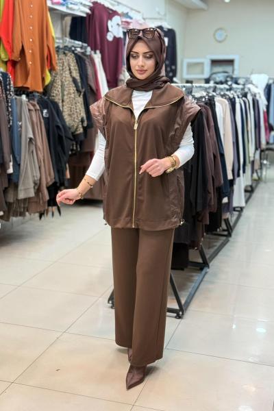 3063 GARNİ YELEKLİ TAKIM Kahverengi