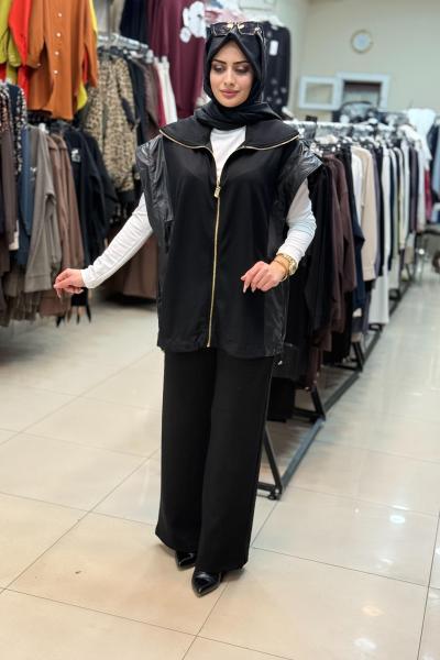 3063 GARNİ YELEKLİ TAKIM Siyah