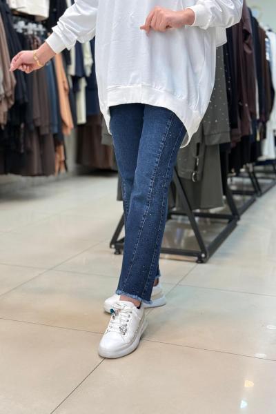 4590 PÜSKÜLLÜ TAŞLI KOT PANTOLON Lacivert