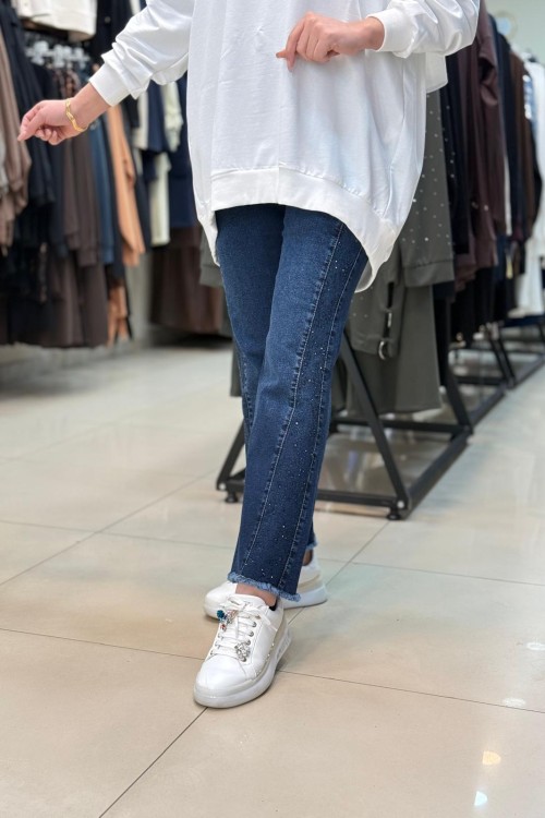 4590 PÜSKÜLLÜ TAŞLI KOT PANTOLON Lacivert