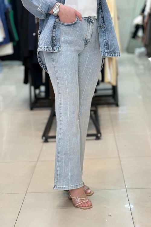 4591 VİYANA TAŞLI KOT PANTOLON BUZ MAVİ