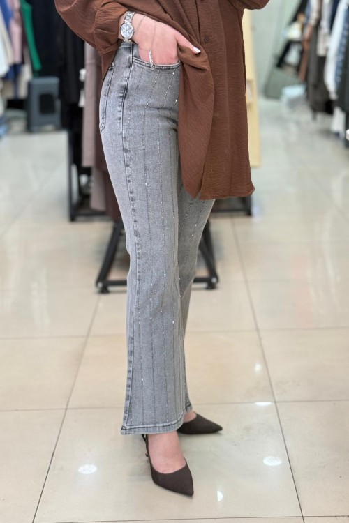 4591 VİYANA TAŞLI KOT PANTOLON Füme