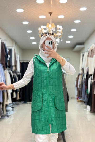 5515 Kapitone Yelek Yeşil