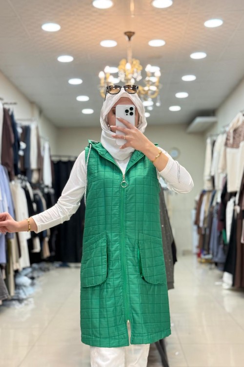 5515 Kapitone Yelek Yeşil