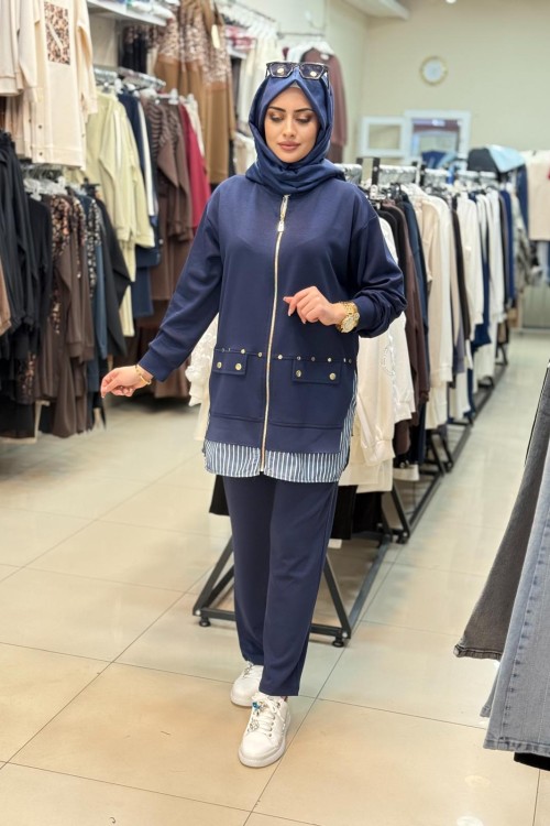 8188 GÖMLEK DETAYLI TAKIM Lacivert