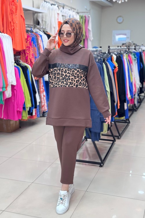 9684 SCUBA LEOPAR DESENLİ TAKIM  Kahverengi