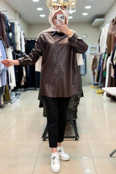 Acı Kahve Deri Gömlek Puane  Acı Kahve