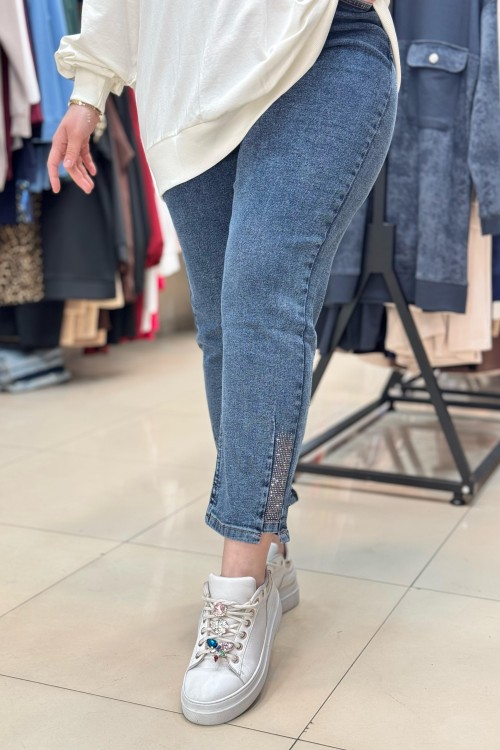 AKAY TAŞ İŞLEMELİ KOT PANTOLON   Lacivert