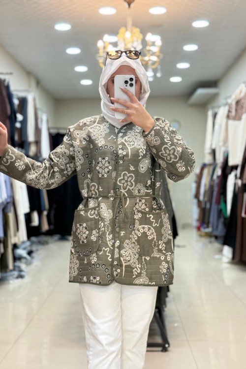 ETNİK DESENLİ KAPİTONE CEKET Yeşil