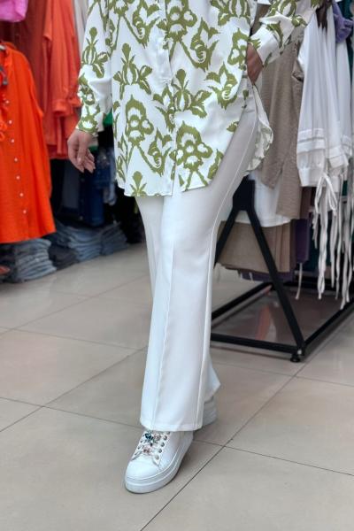 İspanyol Paça Pantalon Beyaz