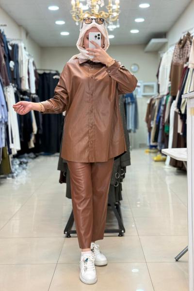 Kahve Deri Gömlek Puane  Kahverengi