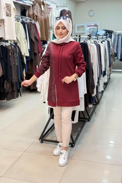 Kapitone Detaylı SweatShirt Bordo