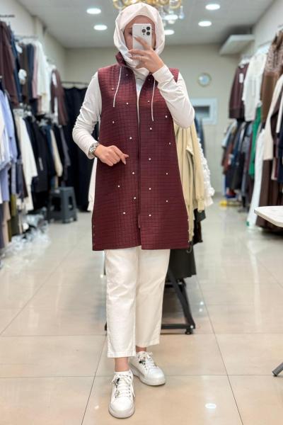 TAŞLI KAPİTONE YELEK Bordo